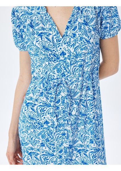 Balon Kollu V Yaka Büzgülü Volanlı Midi Elbise Bürümcük indirimleri