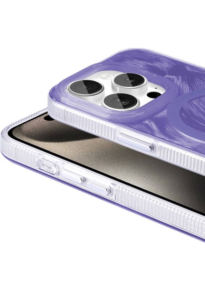 Apple iPhone 15 Pro Max Kılıf Magsafe Şarj Özellikli Fırça Boya Desenli Ardx Palet Kapak-Pembe
