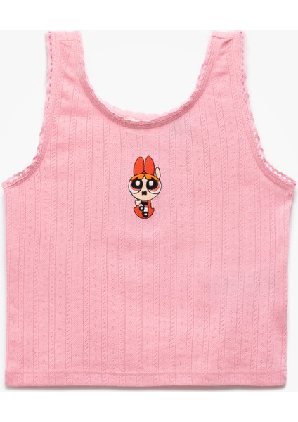 Powerpuff Girls Işlemeli Lisanslı Kolsuz Bisiklet Yaka Atlet