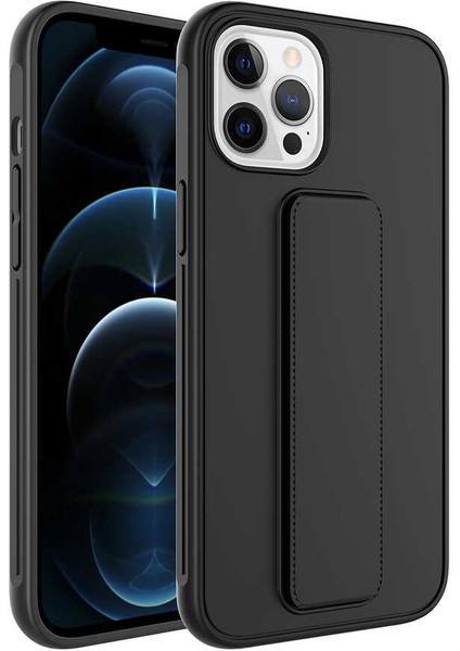 Apple iPhone 12 Pro Max Kılıf Ardx Qstand Kapak-Siyah