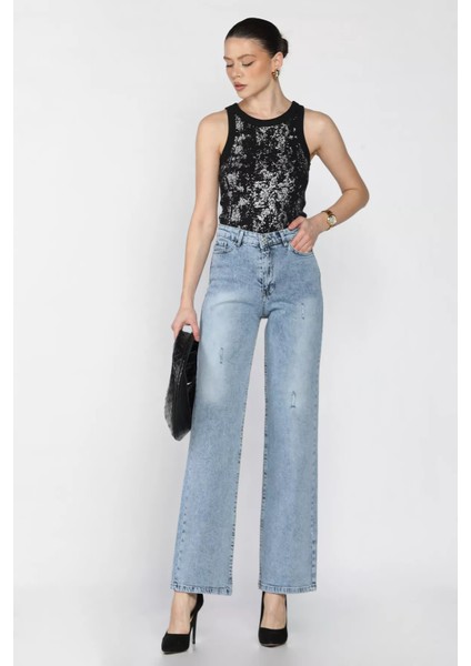 Kadın Bol Paça Jean Kot Pantolon P-00016349