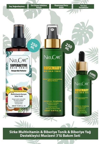 Natucare Mucizevi Sirke ve Biberiye 3'lü Saç Bakım Seti
