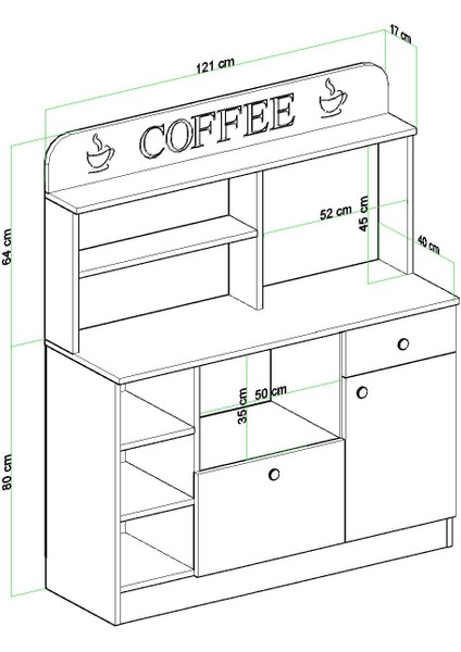 Barista Kahve Köşesi Çok Amaçlı Dolap Atlantik Çam