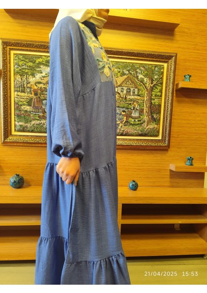 Doğal Doku Oversize Çiçek Desenli Elbise – Yazlık Rahat Kalıp, Şık ve Ferah Tasarım