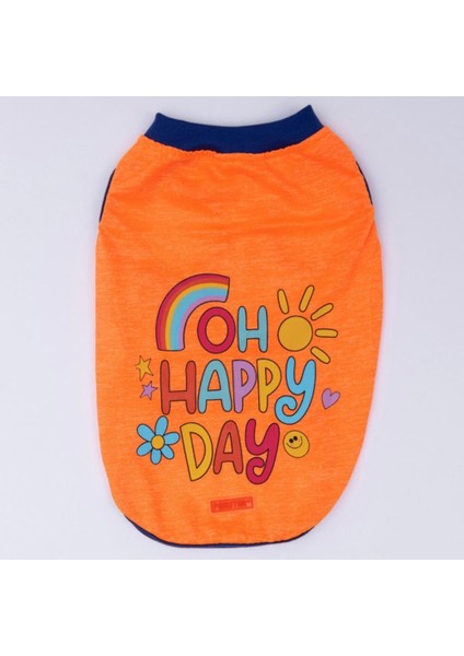 Neon Turuncu Happy Day Kedi Köpek Tişörtü - Kedi Köpek Kıyafeti
