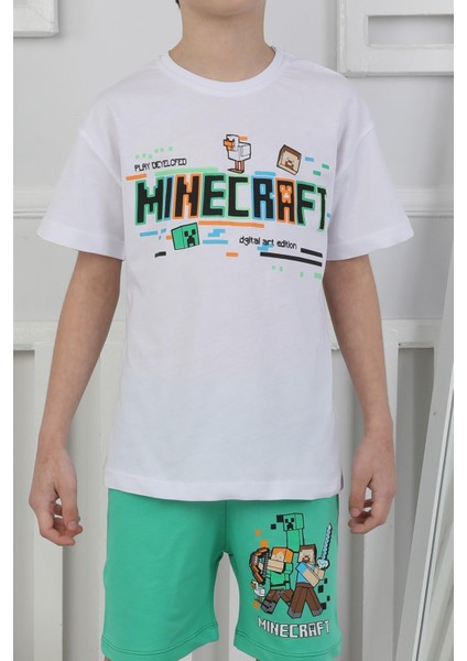 Minecraft Baskı Erkek Çocuk Şortlu Takım