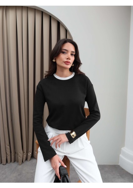 Yaka Şeritli Uzun Kol Body