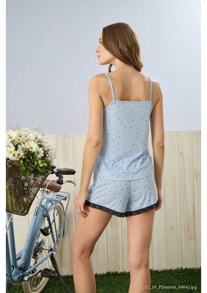 Ip Askılı Şortlu Mavi Desenli Pijama Takımı - 2780 fiyatları