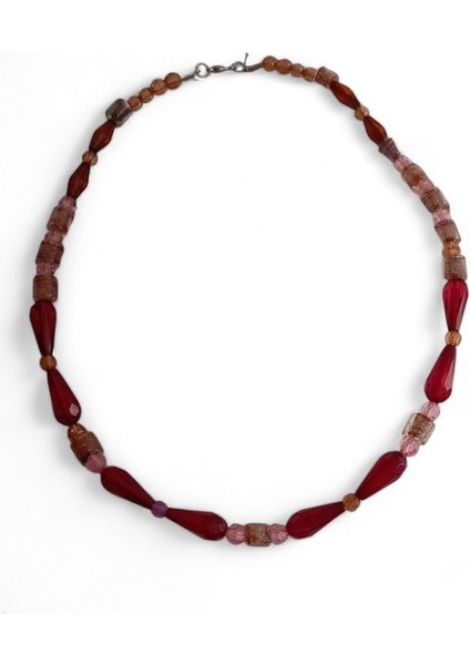 Kırmızı Cam Boncuklu Kadın Kolye