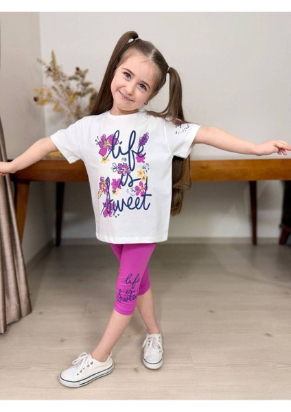 Life Çiçek Baskılı Kaprili Kız Çocuk Takım Fuşya - 7-8 Yaş