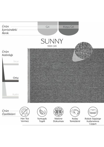 Sunny Gri Halı Yolluk Oturma Odası Salon Halısı Yumuşak Bukle Modern Kesme Makine Halısı