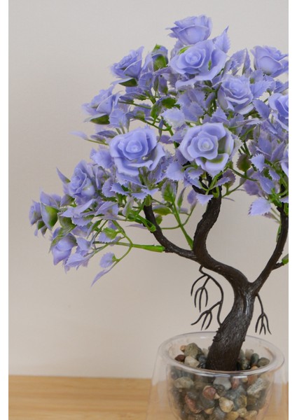 Dekoratif Çift Cidarlı Saksıda Yapraklı Gül 30 cm Lila EVA-5863 fiyatları