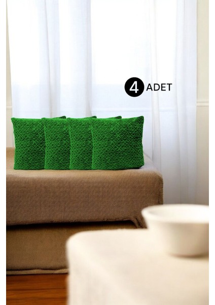 Bohem 4'lü Dekoratif Yastık Kılıfı Kırlent Kılıfı 43 x 43 cm Yeşil Otantik Desen