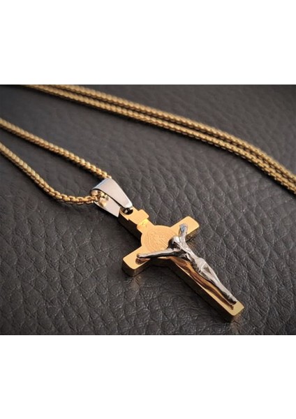 Voyageaccessory Altın Gümüş Renk Paslanmaz Çelik Isa Haç Kolye / 60 cm Zincirli modelleri
