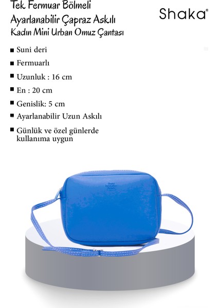 Saks Mavi U23 Suni Deri ,tek Bölmeli, Fermuarlı,süet Iç Kumaş, Ayarlanabilir Askılı, Mini Urban Omuz Çantası