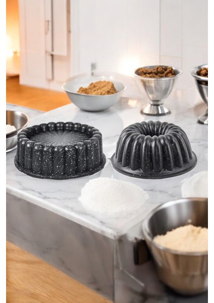 2'li Granit Döküm Kek Ve Tart Kalıbı 26 cm Siyah Dilimli Turta Kalıbı Kek Kalıbı
