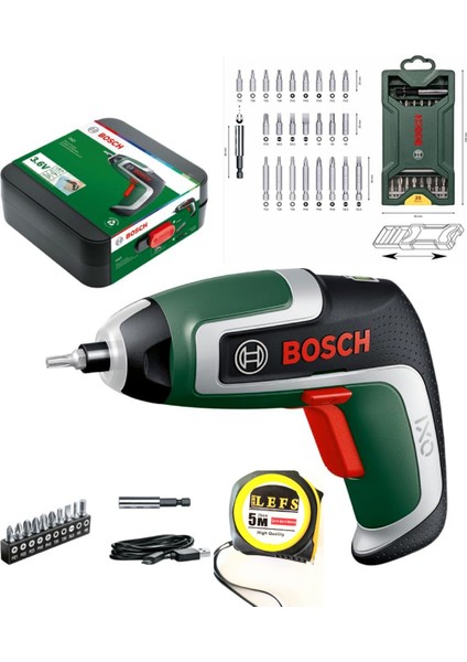 Ixo 7 Nesil Mini Akülü Vidalama Şarjlı Tornavida+Bosch 25 Parça Vidalama Ucu Seti ve Metre