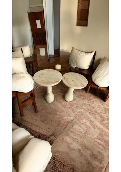Wood Ahşap 2'li Set Vazo Mantar Yan Sehpa Modern Fiskos /naturel Renk / Zigon Sehpa Vernikli fiyatları