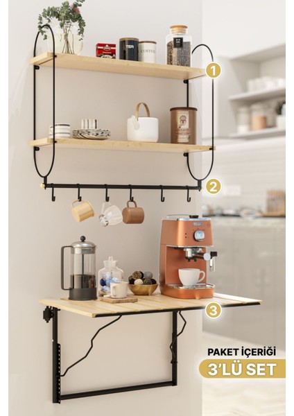 Modern Kahve Köşesi Çok Amaçlı Mutfak Dolapları 3lü Set Lüks Katlanır Mutfak Masası Düzenleyici
