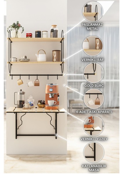 Modern Kahve Köşesi Çok Amaçlı Mutfak Dolapları 3lü Set Lüks Katlanır Mutfak Masası Düzenleyici fiyatları