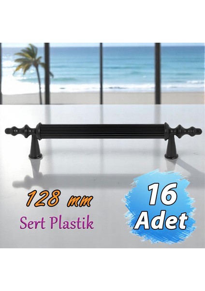 16 Adet Sert Plastik Polavit Siyah 128 mm Mobilya Mutfak Çekmece Dolap Dolabı Kulpu Kulbu Kulpları