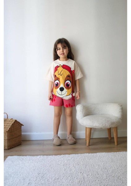Paw Patrol Baskılı Kız Çocuk Kısa Kollu Şortlu Takım Krem - 5-6 Yaş