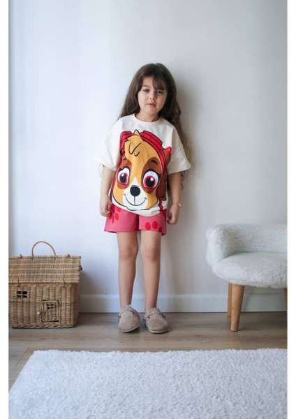 Paw Patrol Baskılı Kız Çocuk Kısa Kollu Şortlu Takım Krem - 5-6 Yaş modelleri