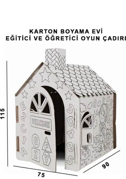 Büyük Boy Xxl Karton Boyama Evi Eğitici ve Öğretici Oyun Evi