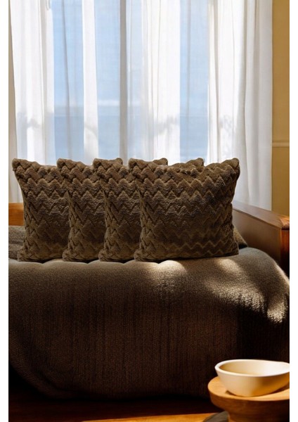 Bohem 4'lü Dekoratif Yastık Kılıfı Kırlent Kılıfı 43 x 43 cm Kahverengi Zikzak Dsn