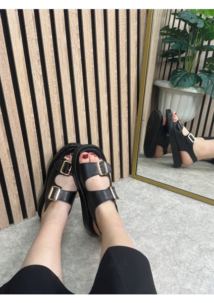 Günlük Kadın Sandalet Çift Tokalı Rahat Alçak Tabanlı Esnek Ayakkabı 313 fırsatları