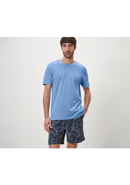 Şortlu Pijama Takımı, Mavi