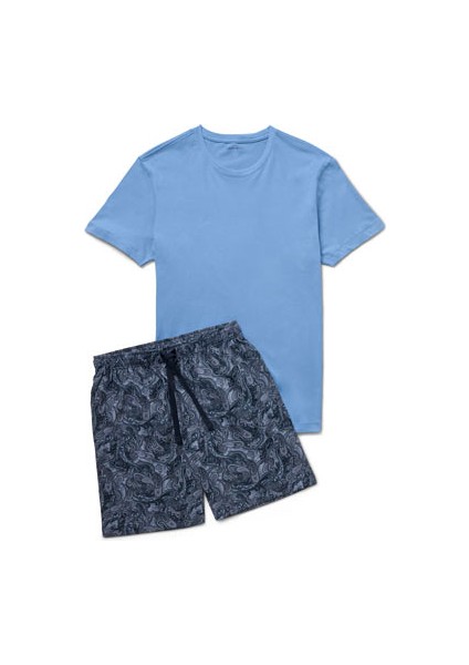Şortlu Pijama Takımı, Mavi