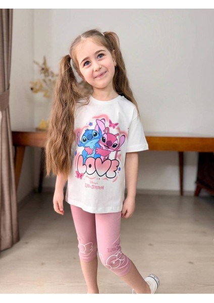 Love Baskılı Kapri Tayt Kız Çocuk Takım Gül Kurusu - 4-5 Yaş