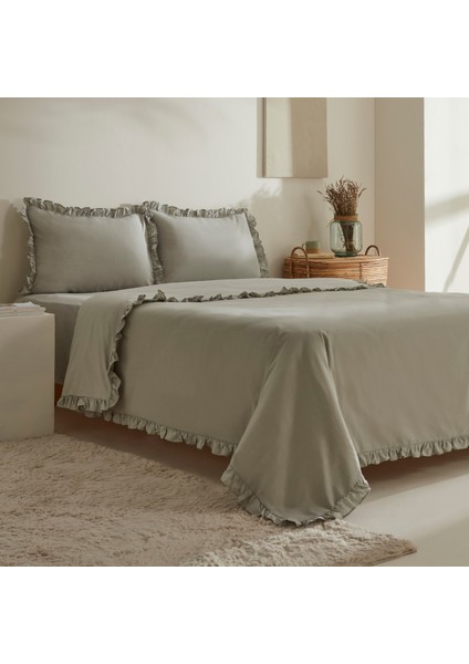 Pure Ruffle %100 Pamuk King Size Nevresim Takımı Adaçayı