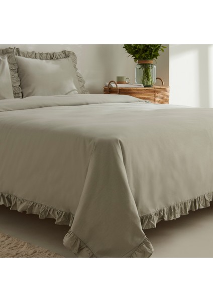 Pure Ruffle %100 Pamuk King Size Nevresim Takımı Adaçayı fırsatları