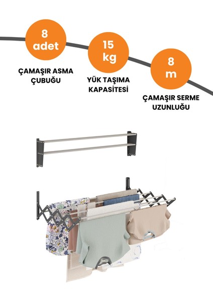 Breezedry 100CM Duvara Monte Yer Tasarruflu ve Pratik Akordiyon Çamaşır ASKISI-100 cm Antrasit