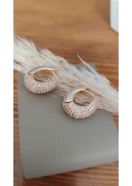 Çelik Zirkon Taş Işlemeli Kuyumcu Işçiliğinde Sepet Küpe