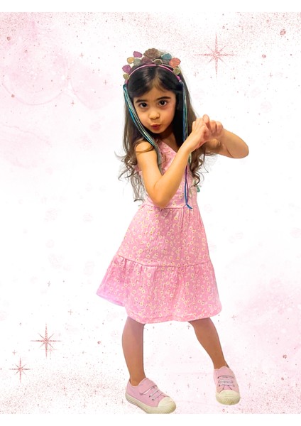 Çiçek Desenli Kız Çocuk Elbise, Kolsuz, Fırfırlı Etekli, Pembe Renk, Günlük Giyim fiyatları