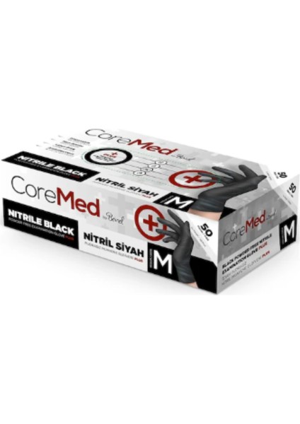 Coremed Ekstra Kalın Siyah Nitril Eldiven Xl 1 Paket 50 Adet