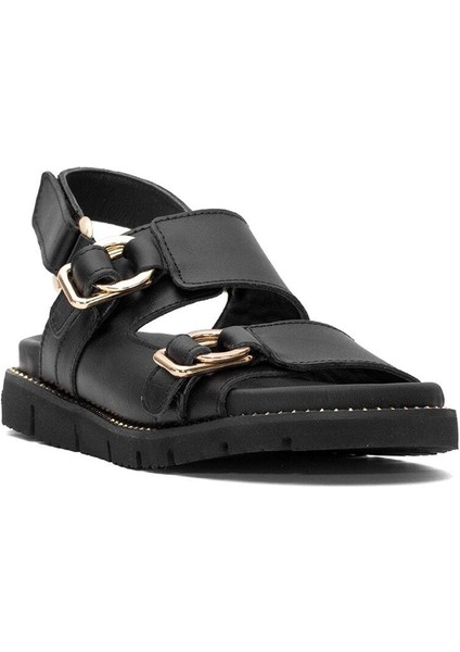 25440013Y Kadın Deri Cırtlı Metal Aksesuar Düz Taban Sandalet fiyatları