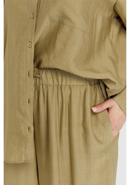 Kadın Haki Bol Paça Dokuma Pantolon fırsatları