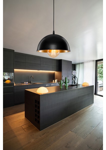 Haus Yarım Küre Siyah Içi Gold Abs Mutfak Hol Avize Kafe Kuaför Depo Aydınlatma Barista Sarkıt