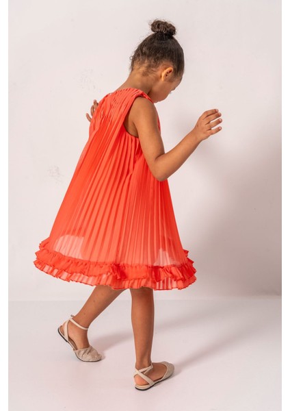 Premium Pileli Şifon Kız Çocuk elbise - Nar Çiçeği fiyatları