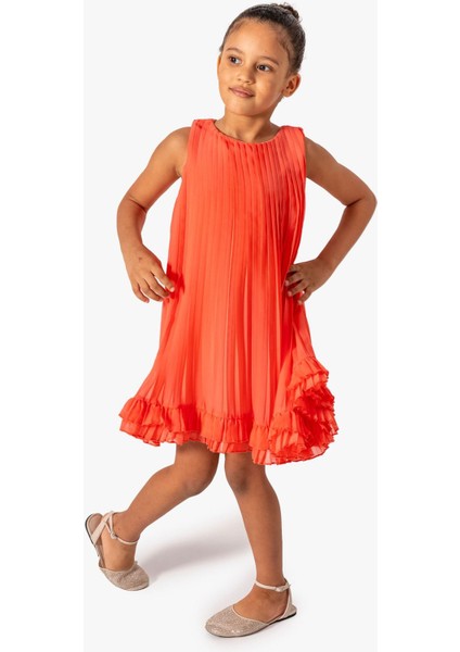 Premium Pileli Şifon Kız Çocuk elbise - Nar Çiçeği modelleri