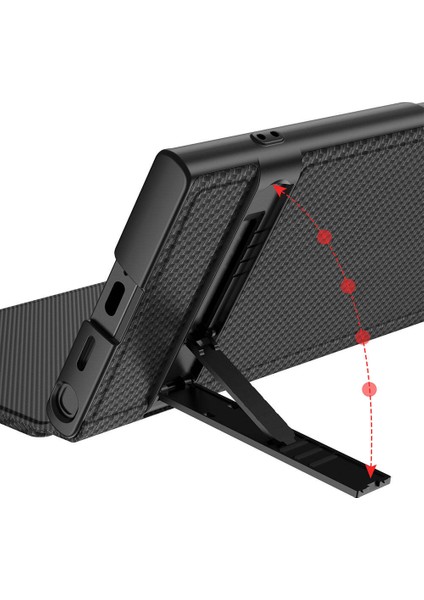 Samsung Galaxy S24 Ultra Kılıf Kamera Korumalı Karbon Tasarım Ardx Droga Standlı Kartlıklı Kapaklı Kılıf-Siy fiyatları