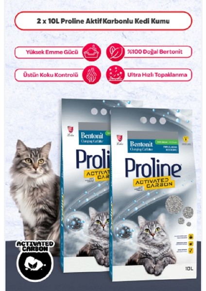 Proline Aktif Karbonlu Topaklanan Kedi Kumu 10 Lt x 2 Adet