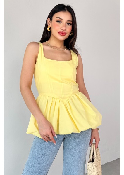 BLZ-06284 Sarı Askılı Astarlı Balon Bluz