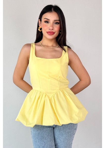 BLZ-06284 Sarı Askılı Astarlı Balon Bluz
