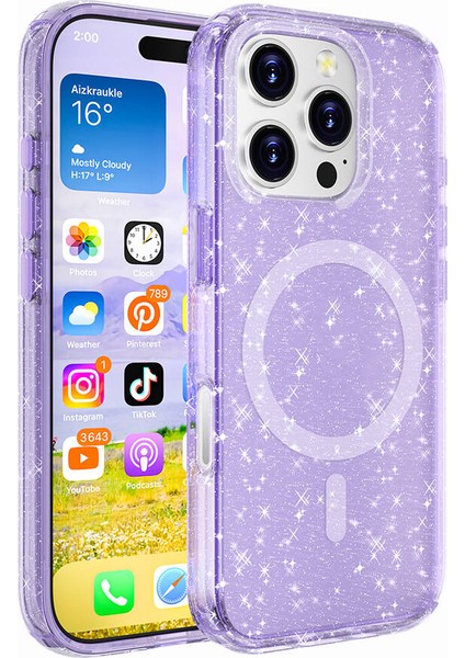 Apple iPhone 16 Pro Max Kılıf Magsafe Şarj Özellikli Parlayan Simli Saydam Renkli Ardx Allstar Kapak