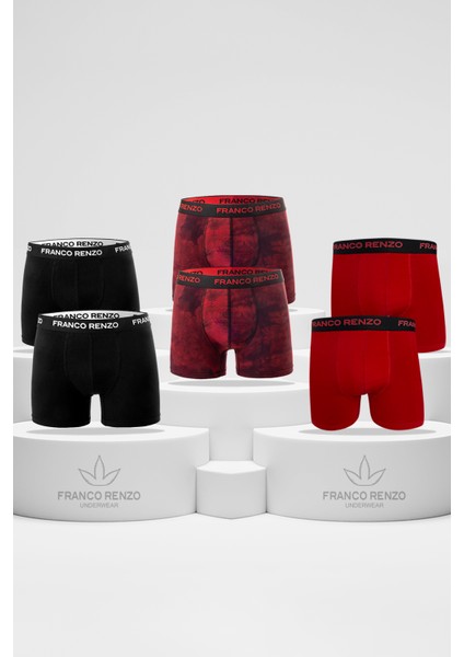 Erkek 6'lı Lüx Kutulu Pamuklu ve Likralı Desenli Boxer